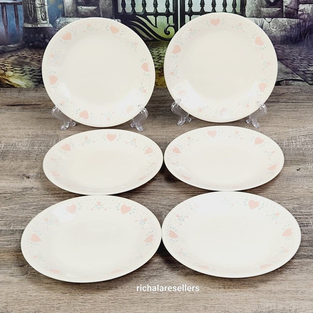 Corelle Forever Yours 6.75" Bread Butter Plates Lot of 6 Corning Hearts Vintage